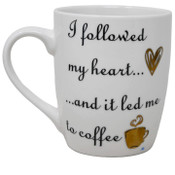 Wholesale - 16oz White Cone Mug: "..and it led me to Coffee" in Black with Small Coffee Cup Decal C/P 36, UPC: 634894035994
